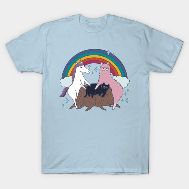 Popular Animals - Unicorn, Llama & Cat (Illustration) T-Shirt by awesomesaucebysandy